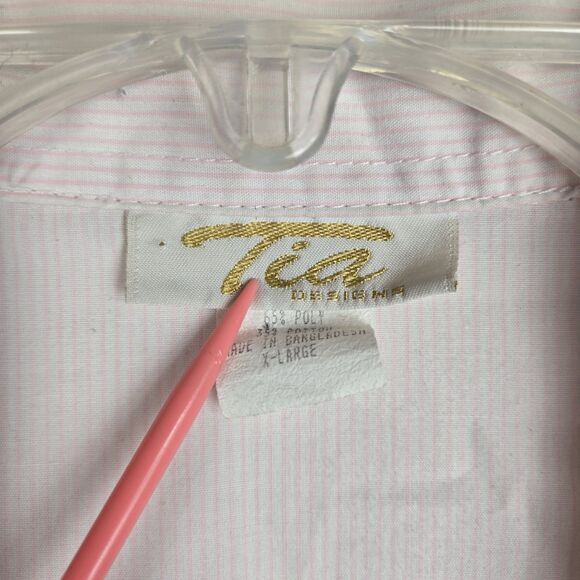 Vtg Tia Blouse XL Pink Striped Iridescent Dragonfly Embroidered Rhinestone - Picture 5 of 6